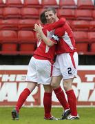 24 June 2006; Bobby Ryan, Shelbourne, is congratulated by team-mate Owen Heary, right, after scoring his side's first goal. UEFA Intertoto Cup, First Round, Second Leg, Shelbourne v FK Vetra, Tolka Park, Dublin. Picture credit: Pat Murphy / SPORTSFILE