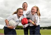 19 June 2014; Siobhan Earley, GPA, with Rebecca Scurry, aged 13, from Dublin City, and Stephanie Hendrick, aged 14, from Ballymun, Dublin, in attendance at the annual GPA Community Camp in ALSAA, Dublin. The Camp, which is overseen by county players, is run for children from disadvantaged schools and this year is being run in conjunction with the SOAR organisation. ALSAA Sports Centre, Old Airport Road, Dublin. Picture credit: Barry Cregg / SPORTSFILE