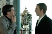 28 June 2006; Shamrock Rovers manager Pat Scully, left, with Bohemians manager Gareth Farrelly at the FAI Carlsberg Senior Challenge Cup 3rd Round Draw. Gravity Bar, Guinness Storehouse, Dublin. Picture credit: Brendan Moran / SPORTSFILE