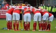 30 May 2014; St Patrick's Athletic players in a pre-match huddle. Airtricity League Premier Division, St Patrick's Athletic v Derry City, Richmond Park, Dublin. Picture credit: Piaras Ó Mídheach / SPORTSFILE
