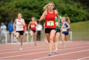 21 June 2014; Aisling Forkan, SM&P, Swinford, Co. Mayo, on her way to winning the Girls 300m event. The 2014 Aviva Schools Tailteann Games. Morton Stadium, Santry, Dublin. Picture credit: Tomás Greally / SPORTSFILE
