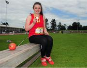 21 June 2014; Michaela Walsh, SM&P, Swindford, Co. Mayo, winner of the Girls Hammer event who set a new record of 59.92m. The 2014 Aviva Schools Tailteann Games. Morton Stadium, Santry, Dublin. Picture credit: Tomás Greally / SPORTSFILE