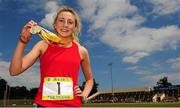 21 June 2014; Aisling Forkan, SM&P, Swinford, Co. Mayo, winner of the Girls 300m event and Long Jump event. The 2014 Aviva Schools Tailteann Games. Morton Stadium, Santry, Dublin. Picture credit: Tomás Greally / SPORTSFILE