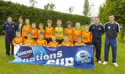 June 2006; The Clonmel Town team. Back row from left, Christopher Regan, Coach, Anne-Claire Monde, Danone, Ian Fahy, Robbie Flynn, Keith Brown, Cathal McGeever, Evan Comerford, Greg Henry, Tomas Keaveney,  Jonathan Yates, Cyril Conran, coach, Jason Byrne, Shelbourne striker.  Front row from left, Sam Ryan, Colman Kennedy, Liam Murchahy, James Murphy, James Sullivan, and Padraig Looram. The Danone Nations Cup National Finals, AUL Complex, Clonshaugh, Dublin. Picture credit: Pat Murphy / SPORTSFILE