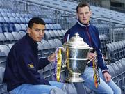 27 June 2006; Wexford captain Keith Rossiter, left, and Kilkenny captain Jackie Tyrrell with the Bob O'Keeffe Cup at a photocall ahead of this weekend's Guinness Leinster Senior Hurling Championship Final. Croke Park, Dublin. Picture credit: Brian Lawless / SPORTSFILE