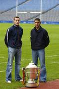 27 June 2006; Kilkenny captain Jackie Tyrrell, left, and Wexford captain Keith Rossiter with the Bob O'Keeffe Cup at a photocall ahead of this weekend's Guinness Leinster Senior Hurling Championship Final. Croke Park, Dublin. Picture credit: Brendan Moran / SPORTSFILE