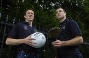 27 June 2006; Tipperary hurler Eoin Kelly, right, and Offaly footballer Karol Slattery who were presented with the Opel Gaelic Player of the Month Awards for May, in conjunction with the Gaelic Players Association. St Stephen's Green, Dublin. Picture credit: Damien Eagers / SPORTSFILE