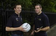27 June 2006; Tipperary hurler Eoin Kelly, right, and Offaly footballer Karol Slattery who were presented with the Opel Gaelic Player of the Month Awards for May, in conjunction with the Gaelic Players Association. St Stephen's Green, Dublin. Picture credit: Damien Eagers / SPORTSFILE
