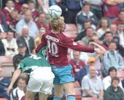 2 July 2006; Glen Fitzpatrick, Drogheda United, wins an aerial ball ahead of Gavin Moran, Bray Wanderers. eircom League, Premier Division, Bray Wanderers v Drogheda United, Carlisle Grounds, Bray, Co. Wicklow. Picture credit: David Levingstone / SPORTSFILE