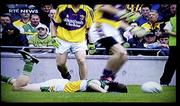 2 July 2006; A video grab from RTE's The Sunday Game which shows Wexford's Matty Forde stepping on Offaly's Shane Sullivan during the second half of the game. Bank of Ireland Leinster Senior Football Championship Semi-Final, Offaly v Wexford, Croke Park, Dublin. Picture credit: Brendan Moran / SPORTSFILE