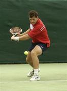 4 July 2006; Michael Berrer, Germany, returns to Richard Bloomfield, Great Britain. Shelbourne Men's Irish Open Tennis Championship 2006, First Round, Michael Berrer, Germany.v.Richard Bloomfield, Great Britain, Fitzwilliam Lawn Tennis Club, Donnybrook, Dublin. Picture credit: Pat Murphy / SPORTSFILE