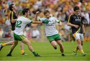 22 June 2014; Darach O'Connor, Donegal, turns to celebrate with Ryan McHugh after scoring his side's second goal. Ulster GAA Football Senior Championship, Semi-Final, Donegal v Antrim, St Tiernach's Park, Clones, Co. Monaghan. Picture credit: Oliver McVeigh / SPORTSFILE