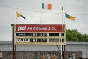 22 June 2014; The scoreboard at half time. Munster GAA Football Senior Championship, Semi-Final, Clare v Kerry, Cusack Park, Ennis, Co. Clare. Picture credit: Ray McManus / SPORTSFILE