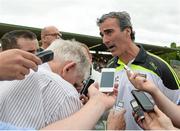 22 June 2014; Donegal manager Jim McGuinness speaks to members of the media after the game. Ulster GAA Football Senior Championship, Semi-Final, Donegal v Antrim, St Tiernach's Park, Clones, Co. Monaghan. Picture credit: Oliver McVeigh / SPORTSFILE
