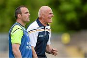 22 June 2014; Antrim manager Liam Bradley with assistant manager Paddy Bradley towards the end of the game. Ulster GAA Football Senior Championship, Semi-Final, Donegal v Antrim, St Tiernach's Park, Clones, Co. Monaghan. Picture credit: Oliver McVeigh / SPORTSFILE