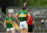 22 June 2014; Referee David Gough issues a second yellow card and sends off Kerry's Anthony Maher. Munster GAA Football Senior Championship, Semi-Final, Clare v Kerry, Cusack Park, Ennis, Co. Clare. Picture credit: Ray McManus / SPORTSFILE