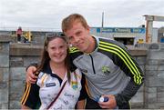 22 June 2014; Kerry supporter Mary Clare McCarthy, from Corrow, Killarney, Co. Kerry, with team captain Fionn Fitzgerald after the game. Munster GAA Football Senior Championship, Semi-Final, Clare v Kerry, Cusack Park, Ennis, Co. Clare. Picture credit: Ray McManus / SPORTSFILE