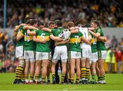 22 June 2014; The Kerry players listen to manager Eamonn Fitzmaurice before the game. Munster GAA Football Senior Championship, Semi-Final, Clare v Kerry, Cusack Park, Ennis, Co. Clare. Picture credit: Ray McManus / SPORTSFILE