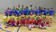 23 June 2014; Children from Greystones, Kilcoole, Wicklow, Delganey and Ashford, with their coaches and Christine Whelan, Sales Manager Forest Feast, at the Forest Feast Little Athletics Jamboree, Shoreline Leisure Centre, Greystones, Co. Wicklow. Picture credit: Barry Cregg / SPORTSFILE