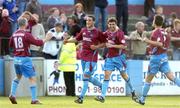 7 July 2006; Eamon Zayed, third from right, Drogheda United, celebrates after scoring his side's second goal with team-mates, left to right, Paul Keegan, Shane Barrett and Gavin Whelan. eircom League, Premier Division, Drogheda United v St Patrick's Athletic, United Park, Drogheda, Co. Louth. Picture credit: David Maher / SPORTSFILE