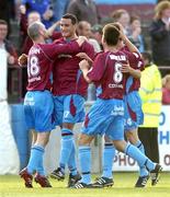 7 July 2006; Eamon Zayed, second from left, Drogheda United, celebrates after scoring his side's second goal with team-mates, left to right, Paul Keegan, Shane Barrett and Gavin Whelan. eircom League, Premier Division, Drogheda United v St Patrick's Athletic, United Park, Drogheda, Co. Louth. Picture credit: David Maher / SPORTSFILE