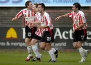 7 July 2006; Derry City's Barry Molloy, second from left,  celebrates with team-mates, from left, Kevin Deery, Darren Kelly, and Killian Brennan, after scoring his side's first goal. eircom League, Premier Division, Bohemians v Derry City, Dalymount Park, Dublin. Picture credit: Brian Lawless / SPORTSFILE