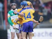 8 July 2006; Goalscorer Derek Quinn is congratulated by his Clare team-mate Alan Markham. Guinness All-Ireland Senior Hurling Championship Qualifier, Round 3, Clare v Offaly, Cusack Park, Ennis, Co. Clare. Picture credit: Kieran Clancy / SPORTSFILE