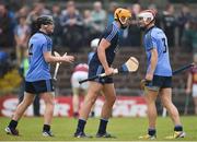 25 June 2014; Dublin players, from left, Sean McClelland, Conor Dooley and Cian O'Callaghan celebrate victory after the final whistle is blown. Bord Gáis Energy Leinster GAA Hurling Under 21 Championship, Semi-Final, Westmeath v Dublin, Cusack Park, Mullingar, Co. Westmeath. Picture credit: Barry Cregg / SPORTSFILE