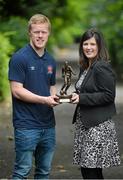 26 June 2014; Dundalk's Daryl Horgan who was presented with the SSE Airtricity / SWAI Player of the Month Award for May by Jillian Saunders, SSE Airtricity. Merrion Square, Dublin. Picture credit: Ramsey Cardy / SPORTSFILE