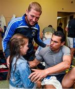 27 June 2014: Ken McGrath and his daughter 7 year old Ali with Sean Og O'Hailpin before the start of the Ken McGrath All Star Challenge, Munster v Leinster, Walsh Park, Waterford. Picture credit: Matt Browne / SPORTSFILE