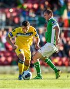 27 June 2014: Jason Hughes, Limerick FC, in action against Colin Healy, Cork City. SSE Airtricity League Premier Division, Cork City v Limerick FC, Turners Cross, Cork. Picture credit: Diarmuid Greene / SPORTSFILE