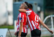 27 June 2014; Michael Duffy, Derry City, celebrates with team-mate Mark Timlin after scoring his side's second goal. SSE Airtricity League Premier Division, Derry City v Dundalk, Brandywell, Derry. Picture credit: Oliver McVeigh / SPORTSFILE