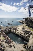 28 June 2014; Steven Lobue dives from the 28 metre platform during the seeding round of the third stop of the Red Bull Cliff Diving World Series. Inis Mor, Aran Islands, Co. Galway. Picture credit: Romina Amato / SPORTSFILE