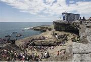 28 June 2014; Cyrille Oumedjkane dives from the 28 metre platform during the seeding round of the third stop of the Red Bull Cliff Diving World Series. Inis Mor, Aran Islands, Co. Galway. Picture credit: Romina Amato / SPORTSFILE
