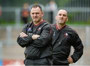 28 June 2014; Louth manager Aidan O'Rourke, left, and his selector Martin O'Rourke. GAA Football All Ireland Senior Championship, Round 1B, Tyrone v Louth, Healy Park, Omagh, Co. Tyrone. Picture credit: Oliver McVeigh / SPORTSFILE