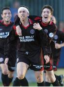14 July 2006; Bohemians player manager Gareth Farrelly, centre, celebrates after scoring his side's first goal with team-mates Stephen Rice, left, and Stephen Ward. eircom League, Premier Division, St. Patrick's Athletic v Bohemians, Richmond Park, Dublin. Picture credit: David Maher / SPORTSFILE