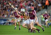 28 June 2014; Padraig Walsh, Kilkenny, in action against David Collins, David Burke and Iarla Tannian, Galway. Leinster GAA Hurling Senior Championship, Semi-Final Replay, Kilkenny v Galway, O'Connor Park, Tullamore, Co. Offaly. Picture credit: Ray McManus / SPORTSFILE