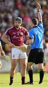 28 June 2014; David Collins, Galway, is issued with a yellow card by referee James Ownes. Leinster GAA Hurling Senior Championship, Semi-Final Replay, Kilkenny v Galway. O'Connor Park, Tullamore, Co. Offaly. Picture credit: Stephen McCarthy / SPORTSFILE