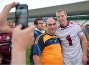 28 June 2014; Joe Davis, from Kilkeevin, Co. Roscommon, has a photograph taken with Kilkenny's Henry Shefflin after the game. Leinster GAA Hurling Senior Championship, Semi-Final Replay, Kilkenny v Galway, O'Connor Park, Tullamore, Co. Offaly. Picture credit: Ray McManus / SPORTSFILE