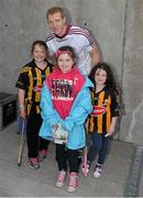 28 June 2014; Henry Shefflin, Kilkenny, with Sinéad Cuggy, age 10, Kerri Cuggy Byrne, age 8, and Niamh Cuggy, age 7, from Castleknock, Dublin, long after the final whistle. Leinster GAA Hurling Senior Championship, Semi-Final Replay, Kilkenny v Galway, O'Connor Park, Tullamore, Co. Offaly. Picture credit: Ray McManus / SPORTSFILE