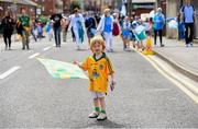 29 June 2014: Meath supporter Oisin Leonard, age 2, from Trim, Co. Meath, on the way to the game. Leinster GAA Football Senior Championship, Semi-Final, Kildare v Meath, Croke Park, Dublin. Picture credit: Stephen McCarthy / SPORTSFILE