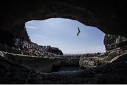 29 June 2014; Andy Jones, USA, dives from the 28 metre platform during the seeding round of the third stop of the Red Bull Cliff Diving World Series, Inis Mor, Aran Islands, Co. Galway. Picture credit: Samo Vidic / SPORTSFILE