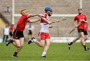 29 June 2014: Jonathan O'Dwyer, Derry, in action against Patrick Hughes, Down. Ulster GAA Hurling Senior Championship, Quarter-Final, Down v Derry, St Tiernach's Park, Clones, Co. Monaghan. Picture credit: Ramsey Cardy / SPORTSFILE