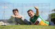 29 June 2014: Offaly supporters David Shields and Oisin McCormack, from Birr, Co. Offaly, at the game. GAA Hurling All-Ireland Senior Championship, Round 1, Antrim v Offaly, Ballycastle, Co. Antrim. Picture credit: Oliver McVeigh / SPORTSFILE