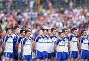 28 June 2014; The Monaghan team during the National Anthem. Ulster GAA Football Senior Championship, Semi-Final, Armagh v Monaghan, St Tiernach's Park, Clones, Co. Monaghan. Picture credit: Ramsey Cardy / SPORTSFILE