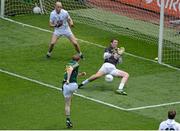 29 June 2014: Dalton McDonagh, Meath, has his shot saved by Kildare goalkeeper Mark Donnellan. Leinster GAA Football Senior Championship Semi-Final, Kildare v Meath, Croke Park, Dublin. Picture credit: Dáire Brennan / SPORTSFILE