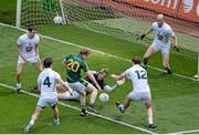 29 June 2014: Dalton McDonagh, Meath, has his shot blocked by Kildare players, left to right, Cathal McNally, Emmet Bolton, Mark Donnellan, Sean Hurley, and Hugh McGrillen. Leinster GAA Football Senior Championship Semi-Final, Kildare v Meath, Croke Park, Dublin. Picture credit: Dáire Brennan / SPORTSFILE