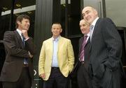 12 July 2006; County managers, from left, Peter Forde, Galway, Paul Caffrey, Dublin, Mickey Moran, Mayo, and Kevin Kilmurray, Offaly, in conversation at a photocall ahead of this weekend's Bank of Ireland Leinster and Connacht Senior Football Championship Finals. Bank of Ireland Head Office, Baggot Street, Dublin. Picture credit: Pat Murphy / SPORTSFILE
