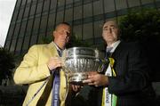 12 July 2006; Dublin manager Paul Caffrey and Offaly manager Kevin Kilmurray, right, hold the Delaney Cup at a photocall ahead of this weekend's Bank of Ireland Leinster and Connacht Senior Football Championship Finals. Bank of Ireland Head Office, Baggot Street, Dublin. Picture credit: Pat Murphy / SPORTSFILE