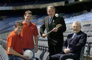 13 July 2006; Toyota Ireland announced a two year extension to its sponsorship with the GAA as the official car supplier to the GAA. Pictured at the announcement are, from left, Offaly footballer Ciaran McManus, Galway footballer Declan Meehan, Nickey Brennan, President of the GAA and Dr Tim Mahony, Chairman, Toyota Ireland. Croke Park, Dublin. Picture credit: Brendan Moran / SPORTSFILE